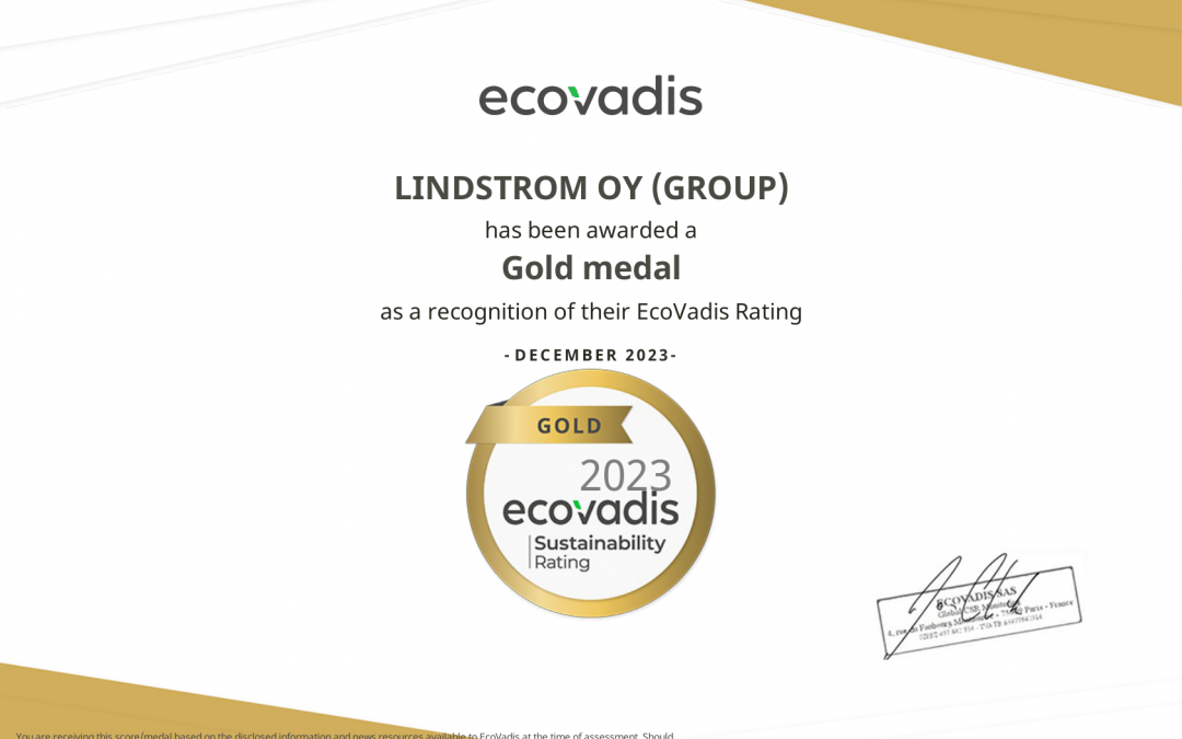 林斯特龙连续获得EcoVadis可持续发展评级金牌认证